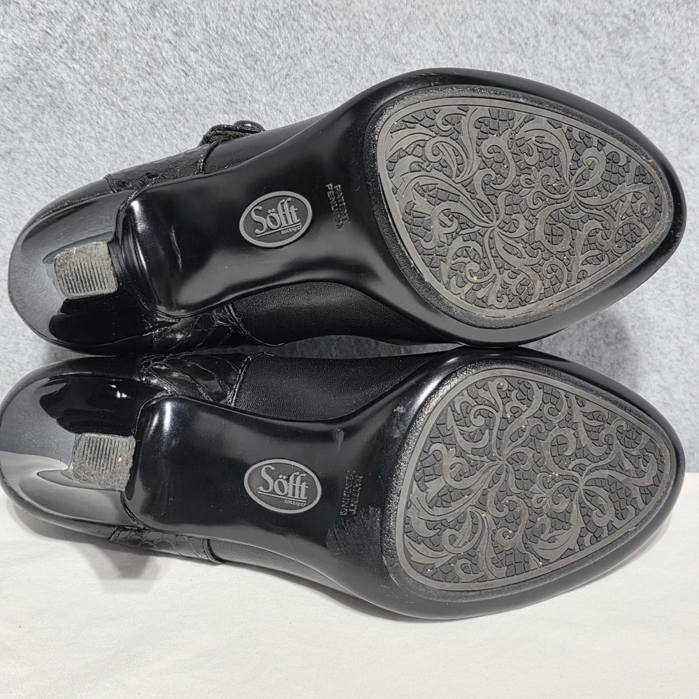 Söfft Women's Black Leather Croc Mary Jane Peep Toe Block Heel, US 7 - Picture 8 of 13